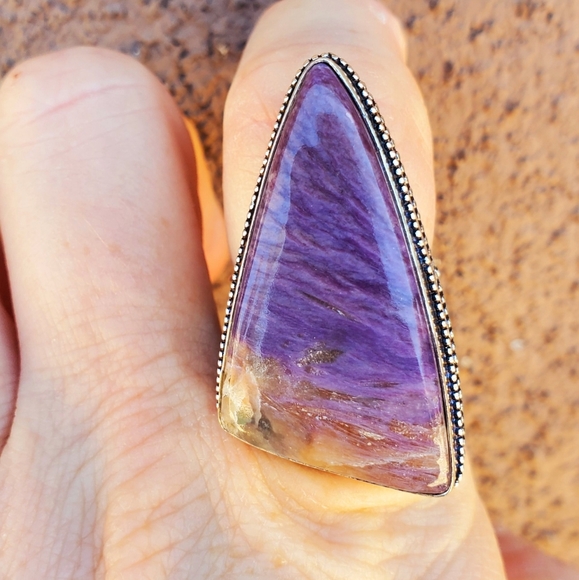 New Huge Charoite 925 Silver Statement Ring. - Picture 3 of 14